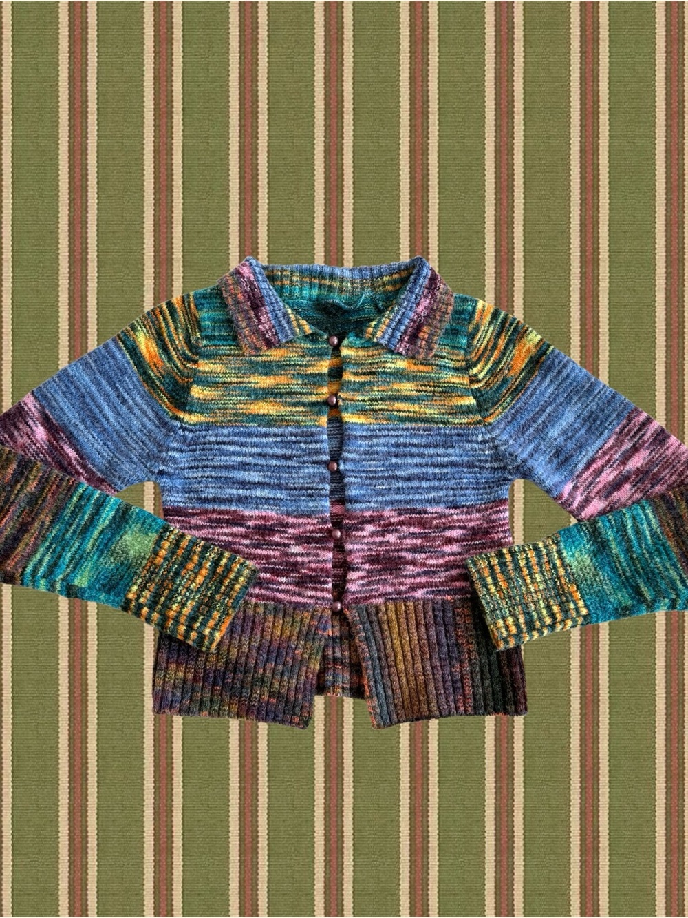 Multi-Color Striped Knit Cardigan Sweater